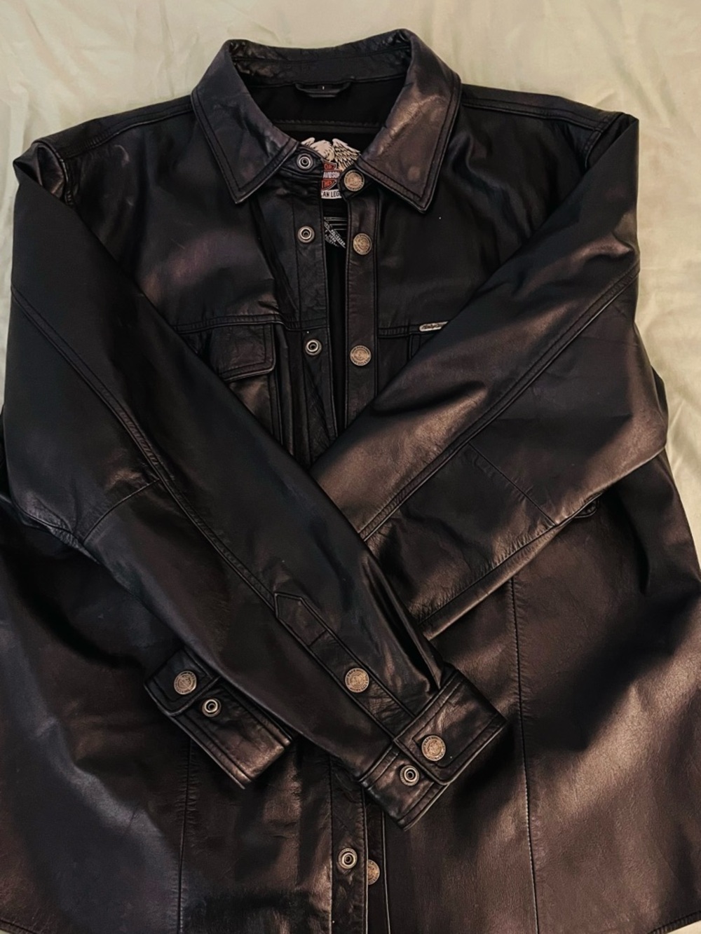 HARLEY DAVIDSON  100 % Leather Button-down Front shacket